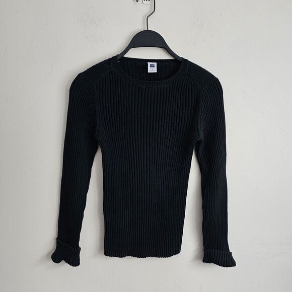 Vintage Y2K 2002 Gap Factory Womens M Blank Fine Ribbed Knit Sweater Black - Picture 1 of 7